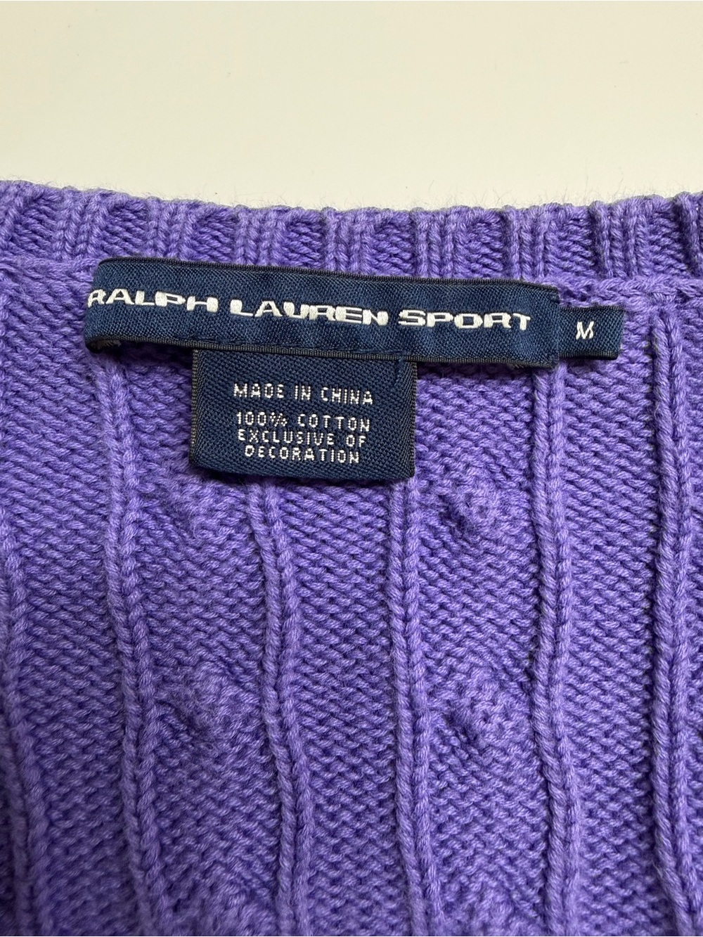 Ralph Lauren Sport Cotton V-Neck Cable Knit Sweater Medium - Picture 6 of 7